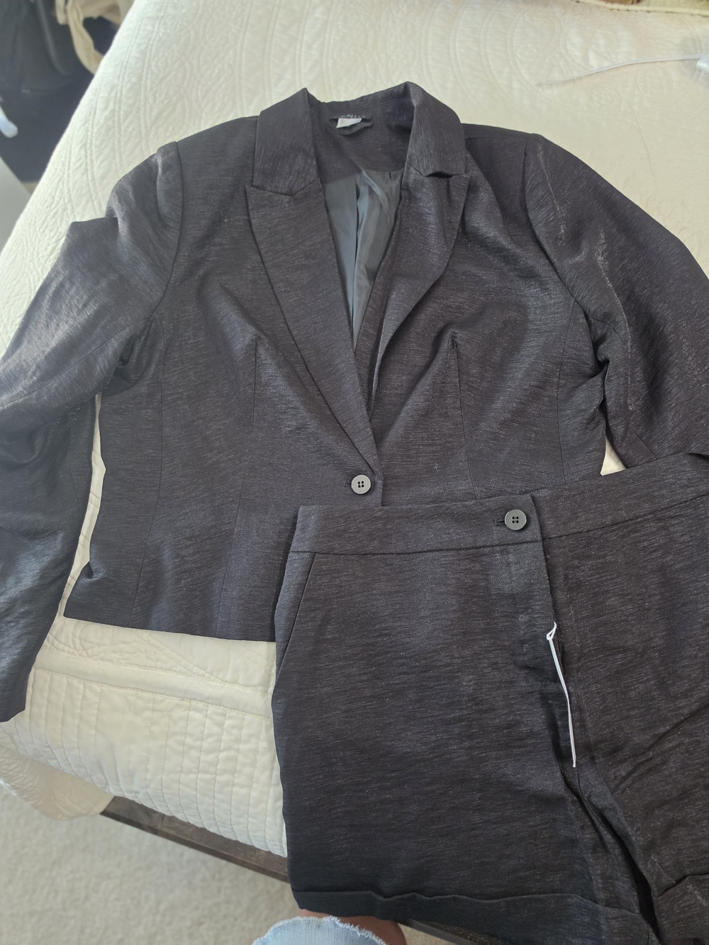 Womens Black Two-Piece Suit Jacket & Shorts